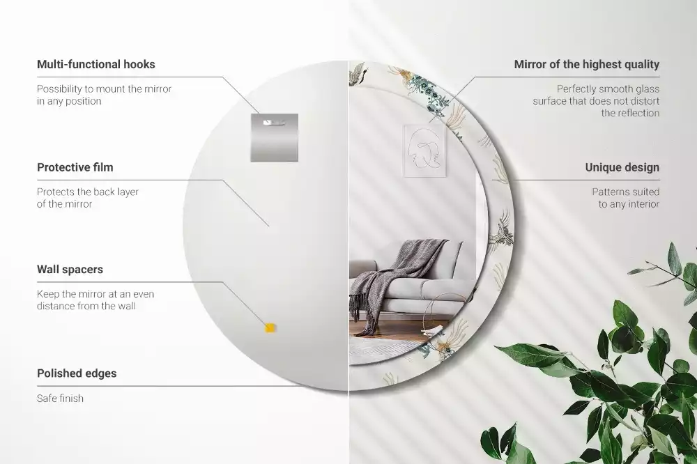 Kulaté dekorační zrcadlo Čínští ptáci