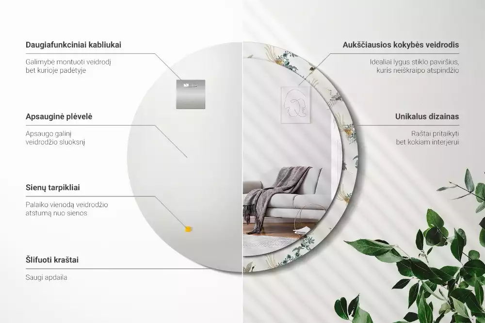 Kulaté dekorační zrcadlo Čínští ptáci