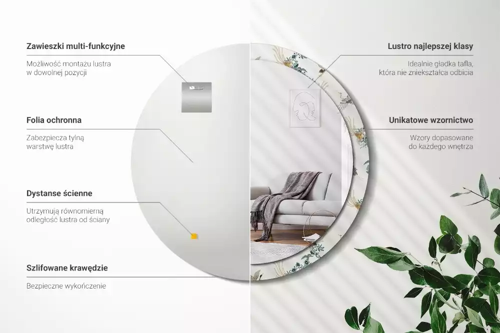 Kulaté dekorační zrcadlo Čínští ptáci