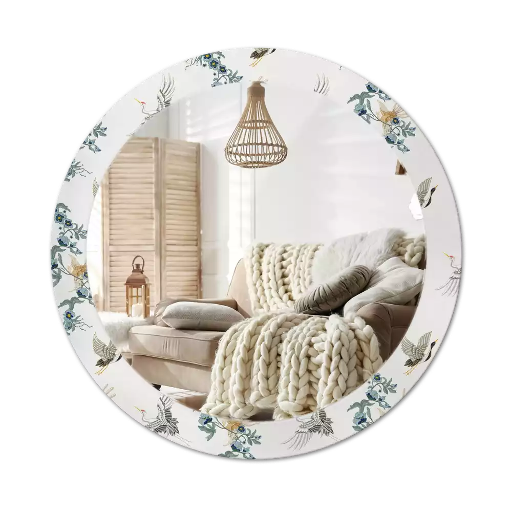 Kulaté dekorační zrcadlo Čínští ptáci