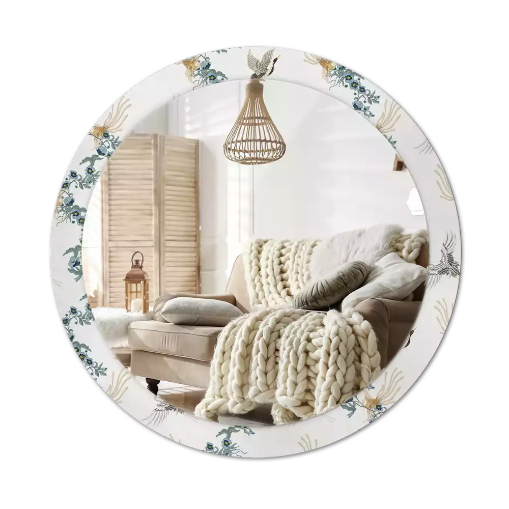 Kulaté dekorační zrcadlo Čínští ptáci