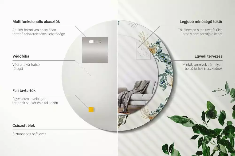 Kulaté dekorační zrcadlo Čínští ptáci