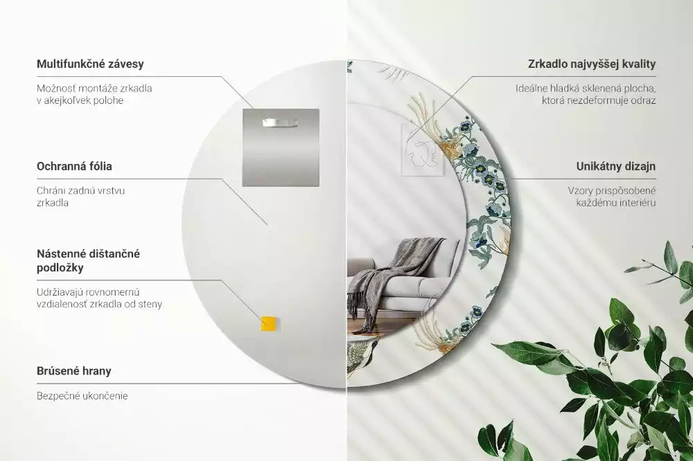 Kulaté dekorační zrcadlo Čínští ptáci