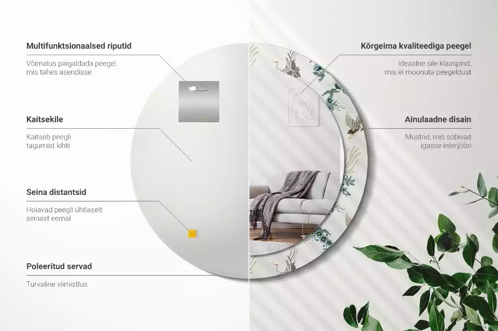 Kulaté dekorační zrcadlo Čínští ptáci