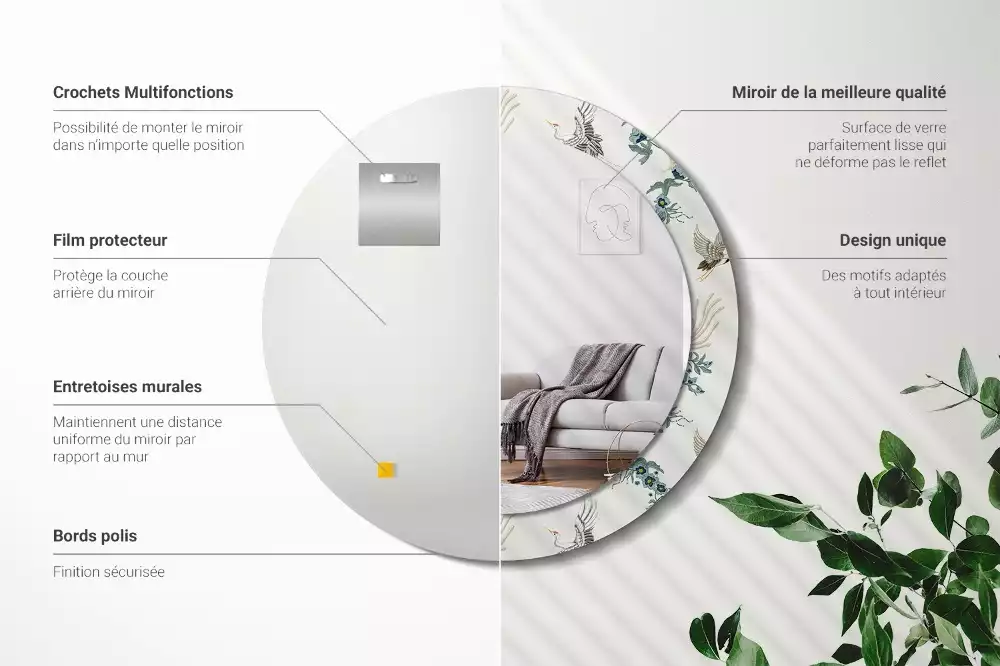 Kulaté dekorační zrcadlo Čínští ptáci