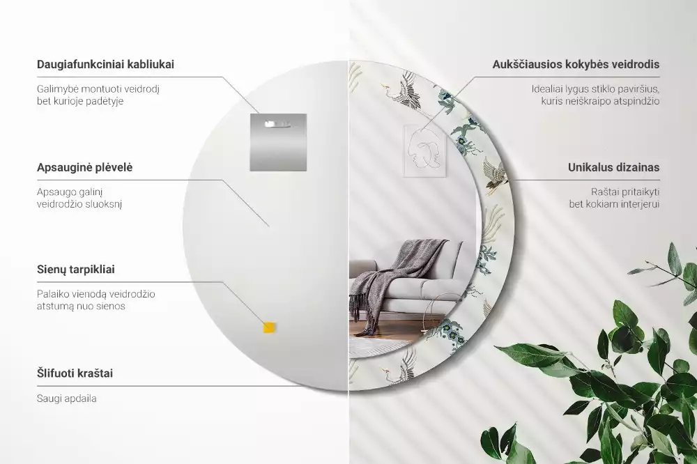 Kulaté dekorační zrcadlo Čínští ptáci