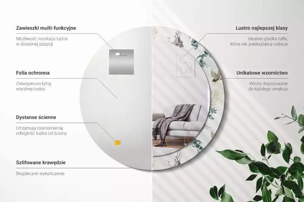 Kulaté dekorační zrcadlo Čínští ptáci