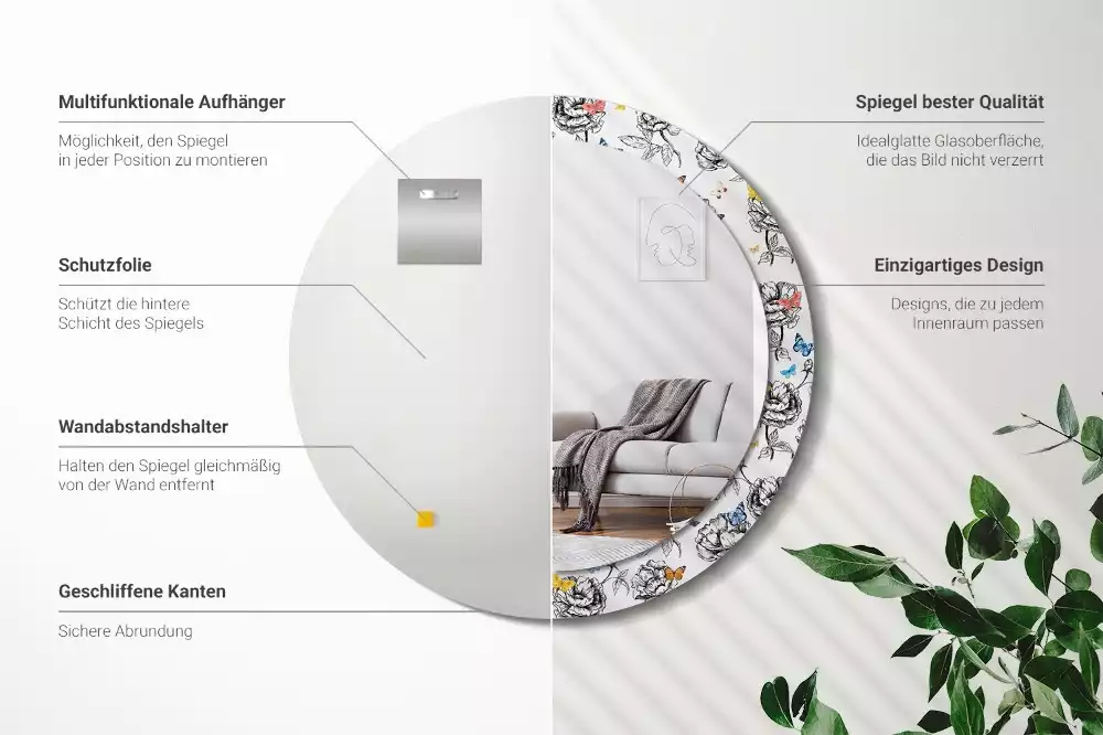 Kulaté dekorační zrcadlo Barevní motýli