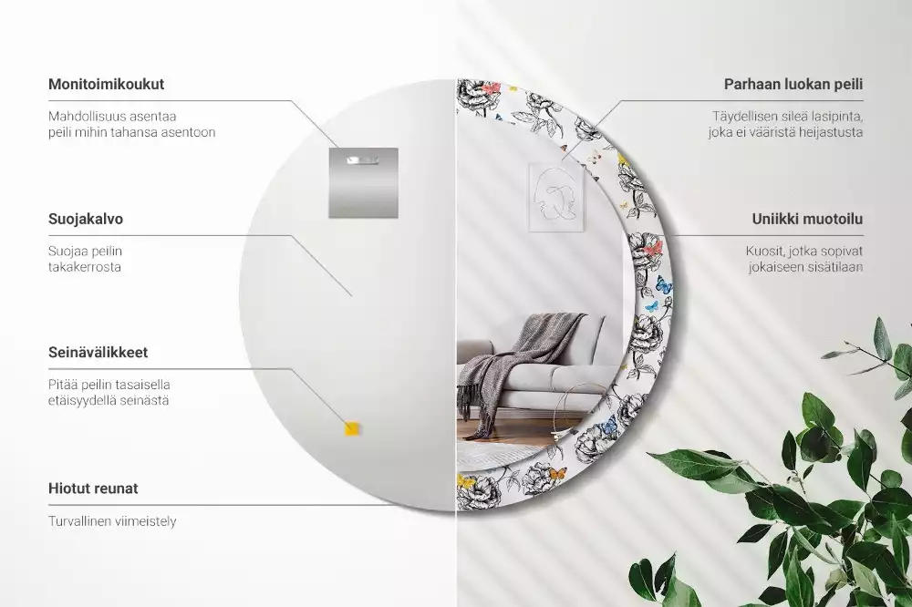 Kulaté dekorační zrcadlo Barevní motýli