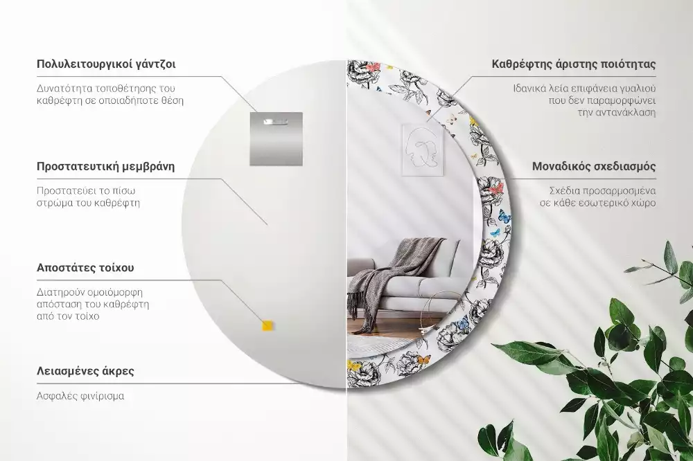 Kulaté dekorační zrcadlo Barevní motýli