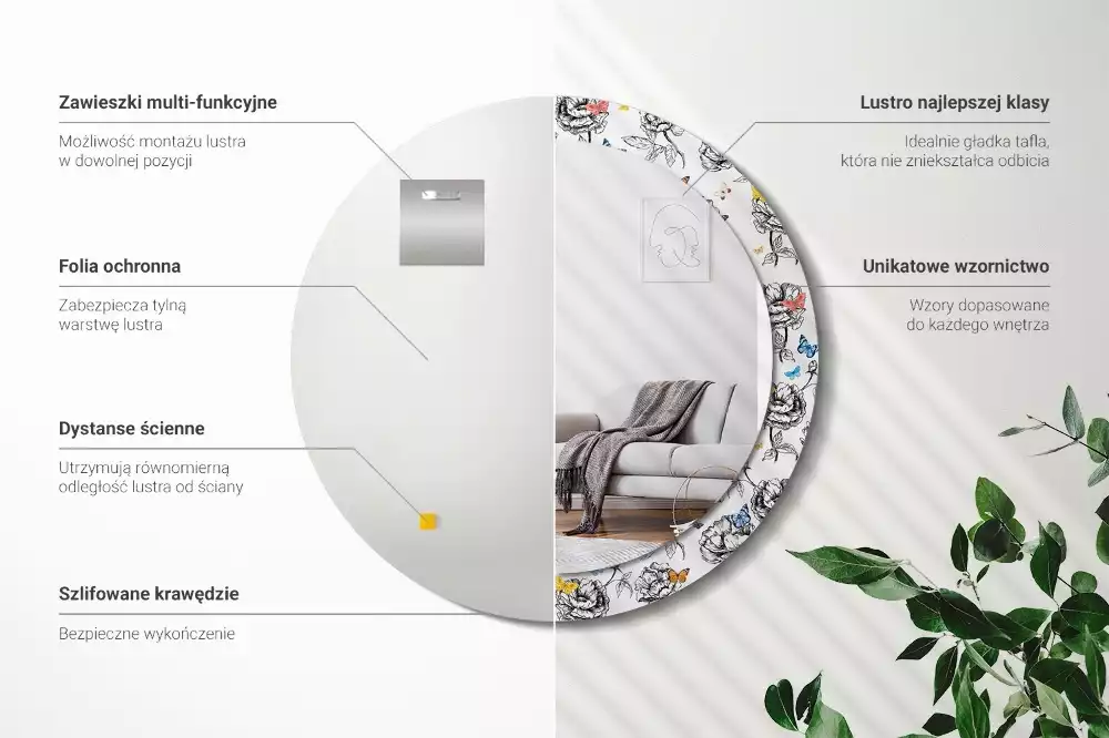 Kulaté dekorační zrcadlo Barevní motýli