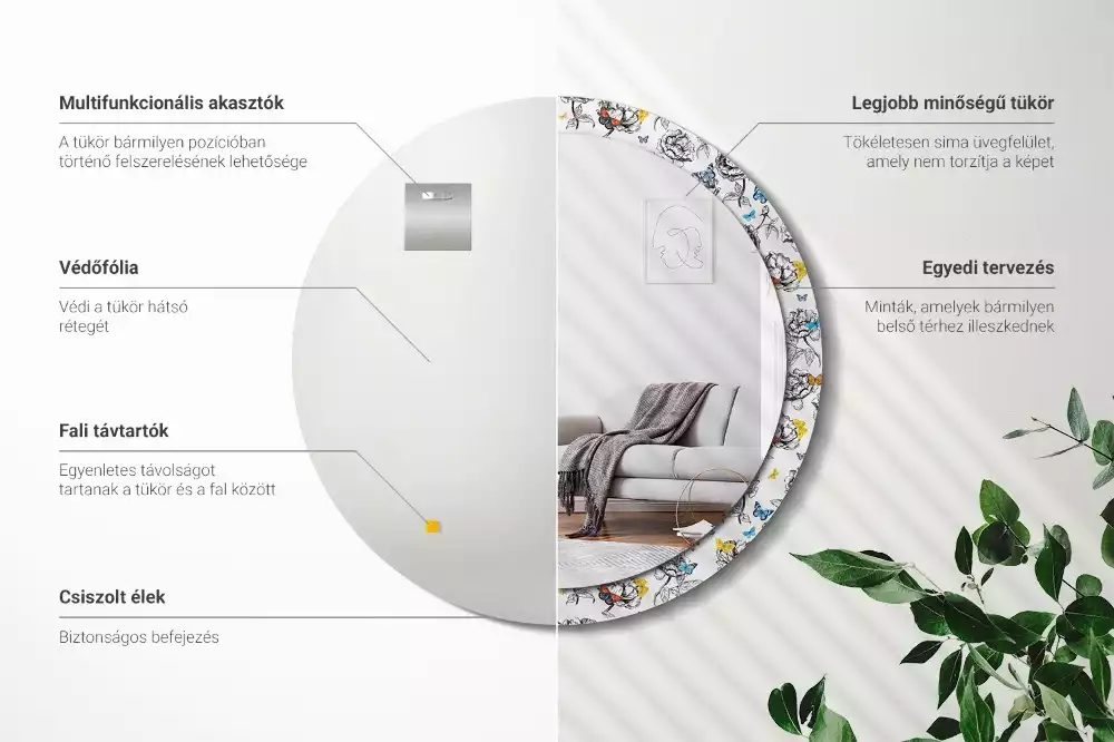 Kulaté dekorační zrcadlo Barevní motýli