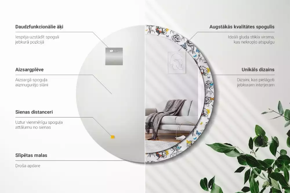 Kulaté dekorační zrcadlo Barevní motýli