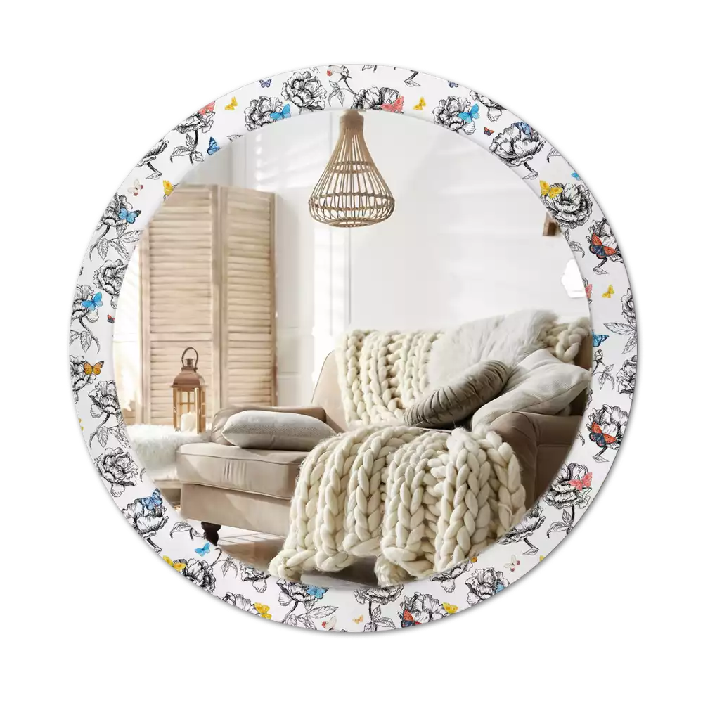 Kulaté dekorační zrcadlo Barevní motýli