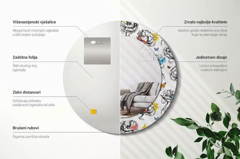 Kulaté dekorační zrcadlo Barevní motýli