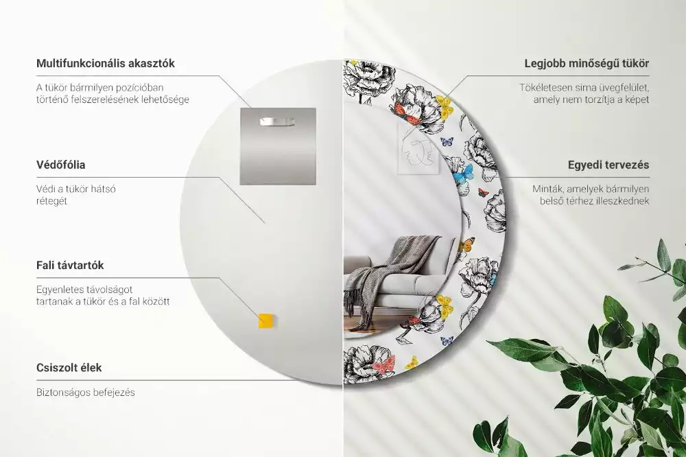 Kulaté dekorační zrcadlo Barevní motýli