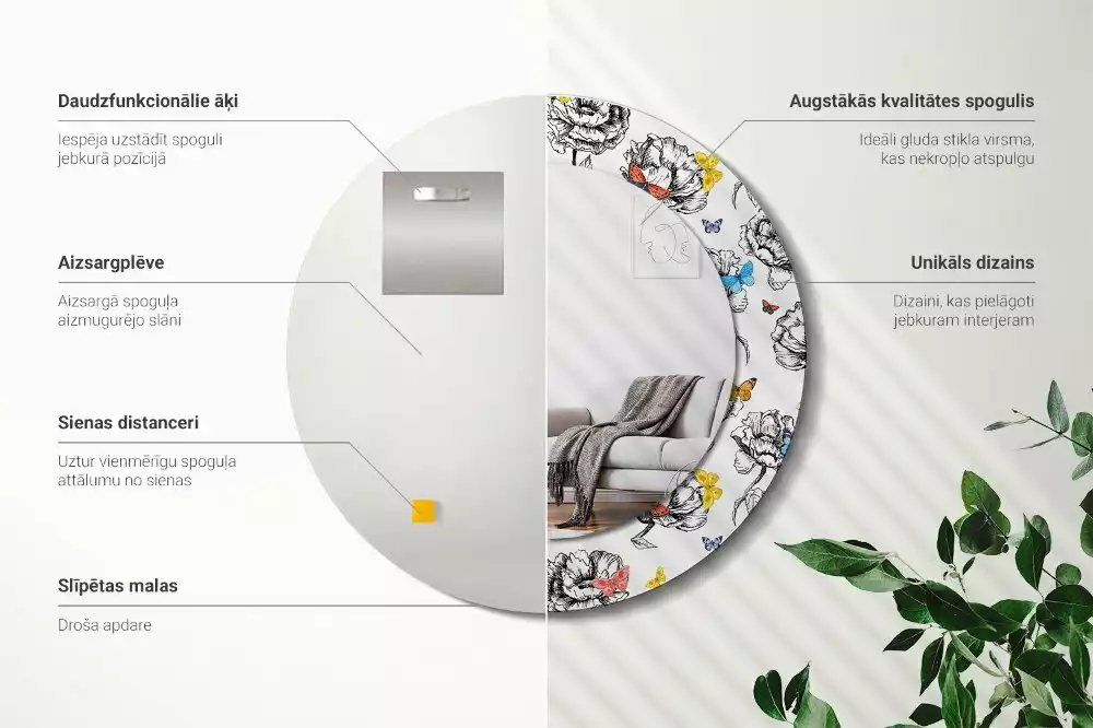 Kulaté dekorační zrcadlo Barevní motýli