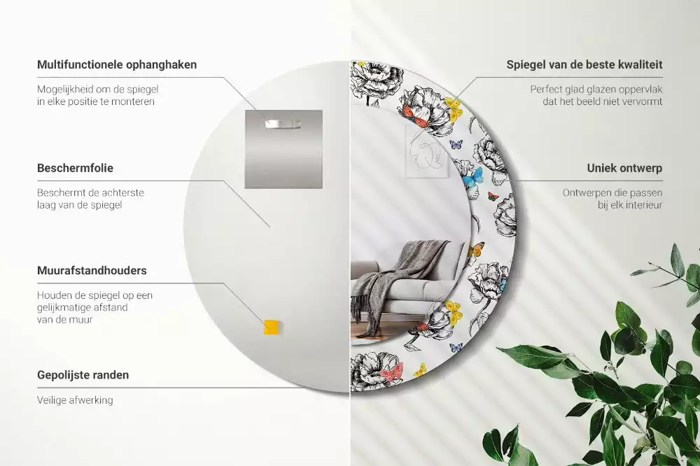 Kulaté dekorační zrcadlo Barevní motýli