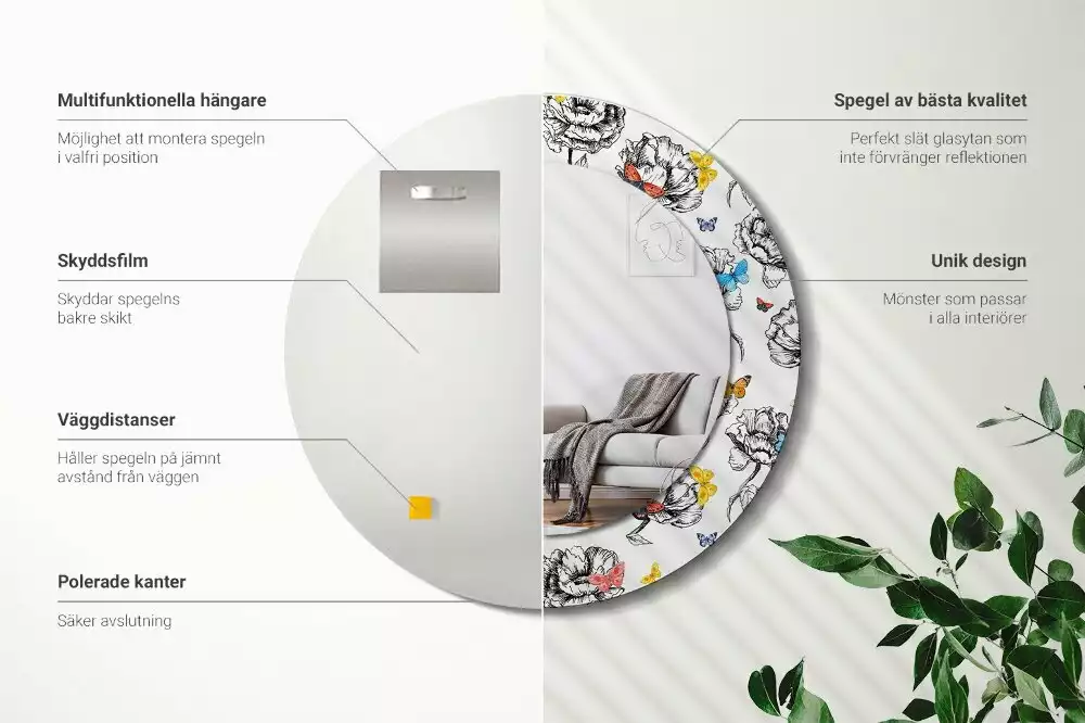 Kulaté dekorační zrcadlo Barevní motýli