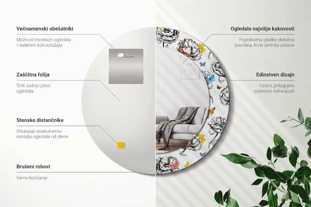 Kulaté dekorační zrcadlo Barevní motýli
