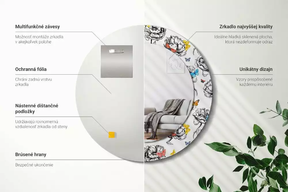 Kulaté dekorační zrcadlo Barevní motýli