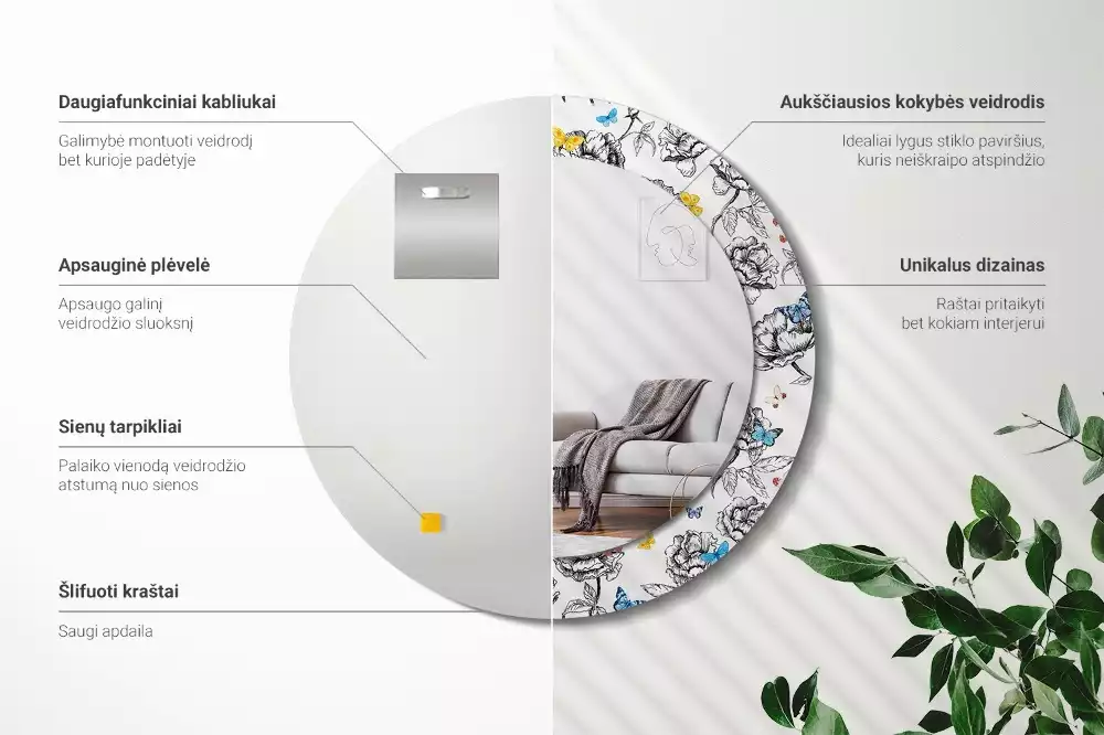 Kulaté dekorační zrcadlo Barevní motýli