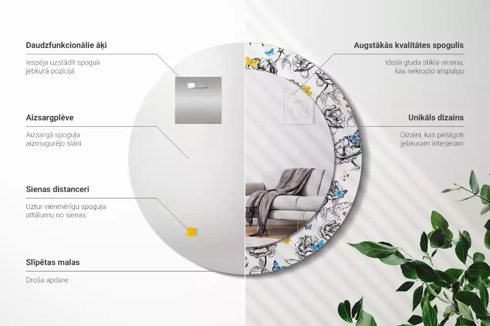 Kulaté dekorační zrcadlo Barevní motýli