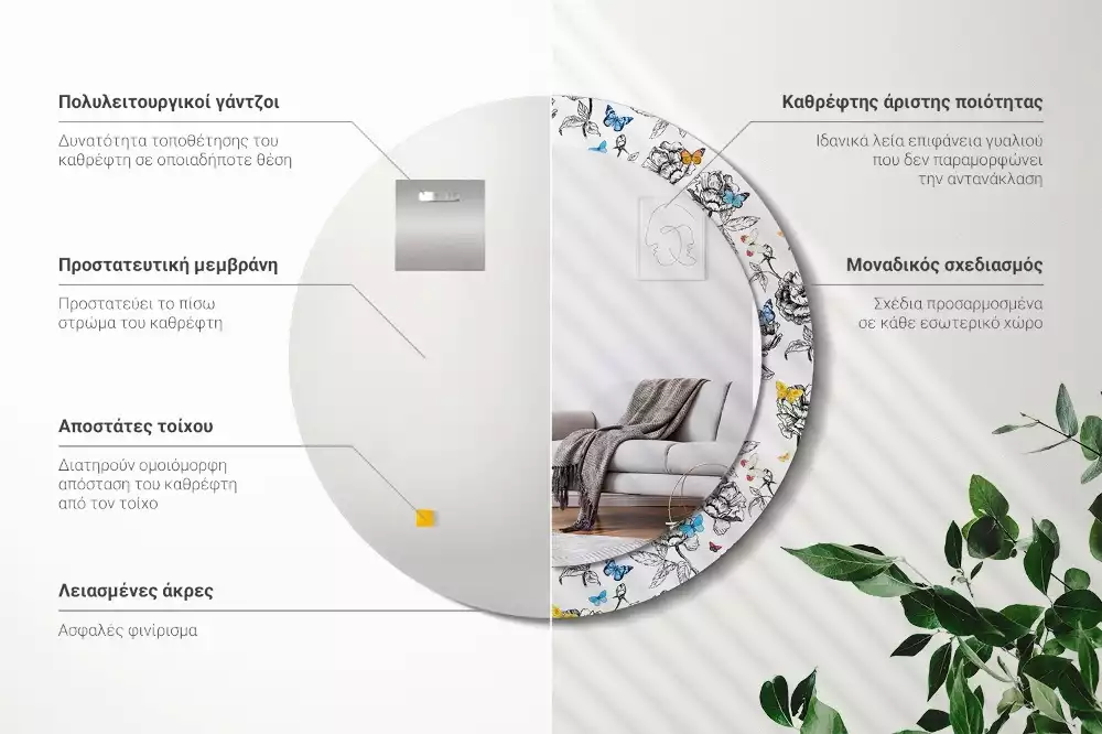 Kulaté dekorační zrcadlo Barevní motýli