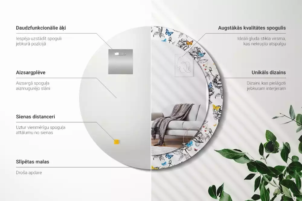 Kulaté dekorační zrcadlo Barevní motýli