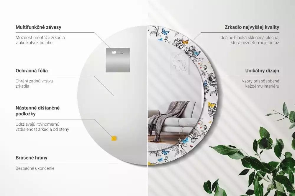 Kulaté dekorační zrcadlo Barevní motýli