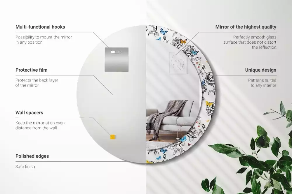 Kulaté dekorační zrcadlo Barevní motýli