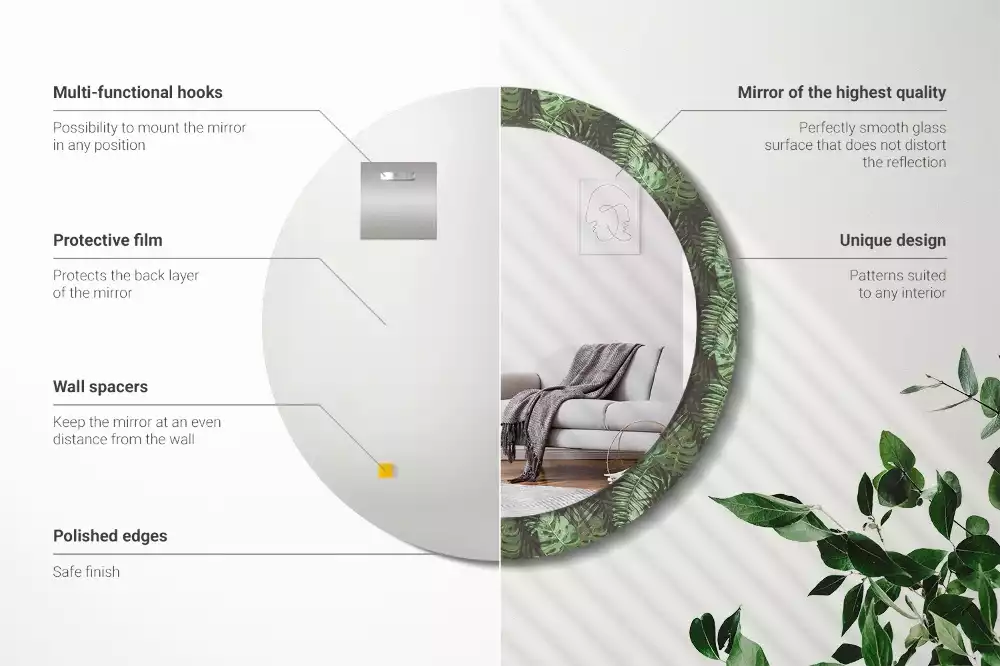 Kulaté dekorační zrcadlo Tropické listy