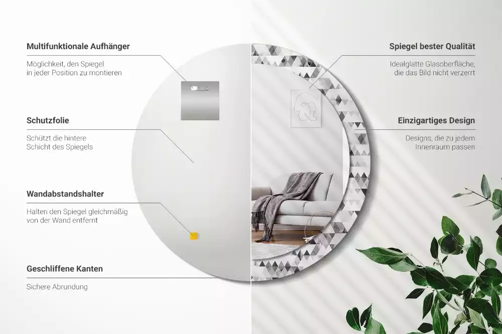 Kulaté dekorační zrcadlo Trojúhelníky