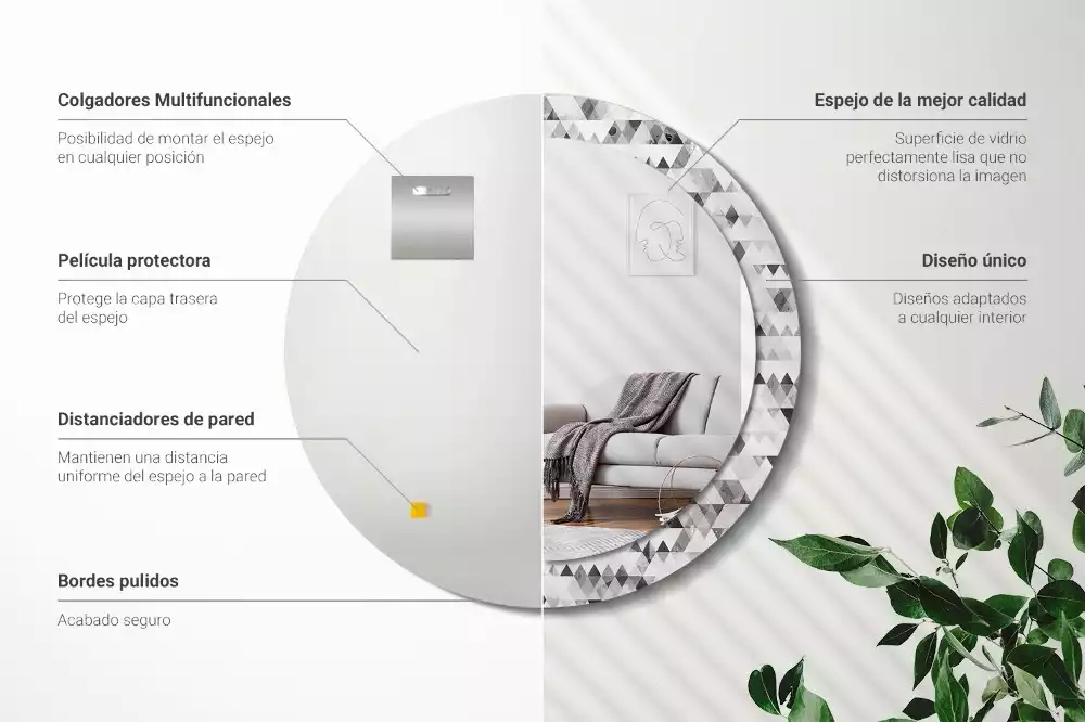 Kulaté dekorační zrcadlo Trojúhelníky