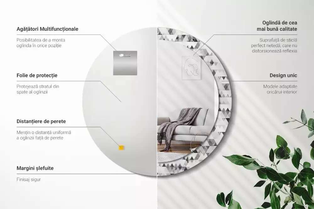 Kulaté dekorační zrcadlo Trojúhelníky