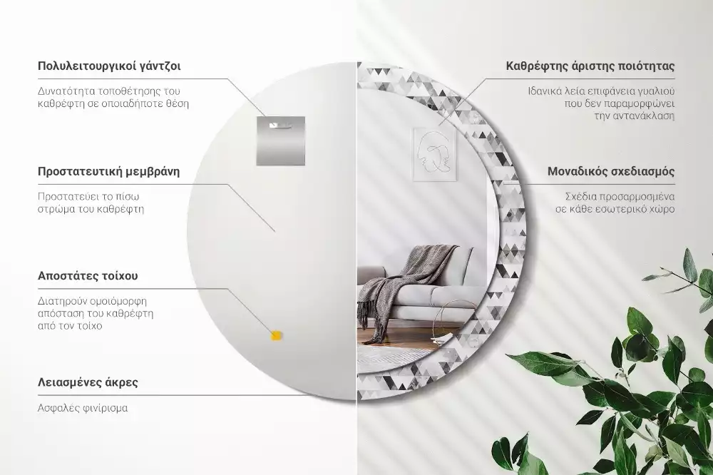 Kulaté dekorační zrcadlo Trojúhelníky