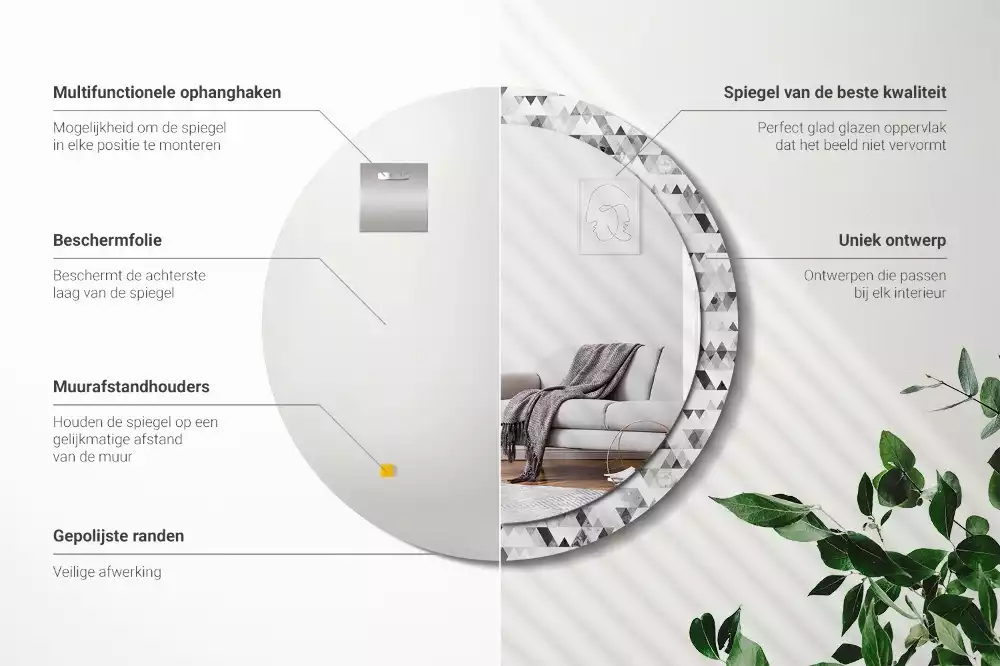 Kulaté dekorační zrcadlo Trojúhelníky