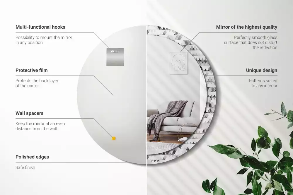 Kulaté dekorační zrcadlo Trojúhelníky