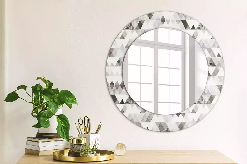 Kulaté dekorační zrcadlo Trojúhelníky
