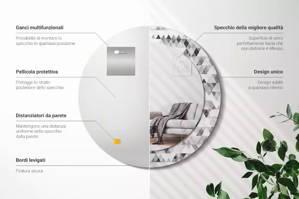 Kulaté dekorační zrcadlo Trojúhelníky