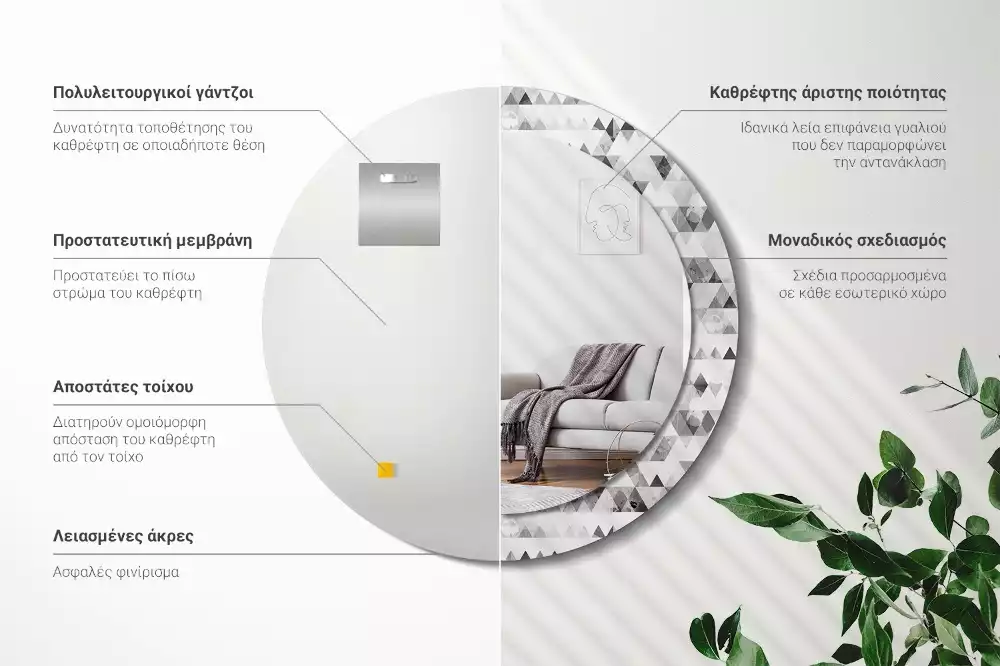 Kulaté dekorační zrcadlo Trojúhelníky