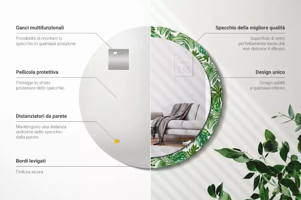 Kulaté dekorační zrcadlo na zeď Listy džungle