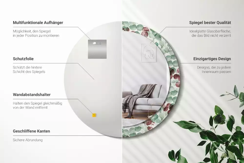 Kulaté dekorační zrcadlo Eukalyptus