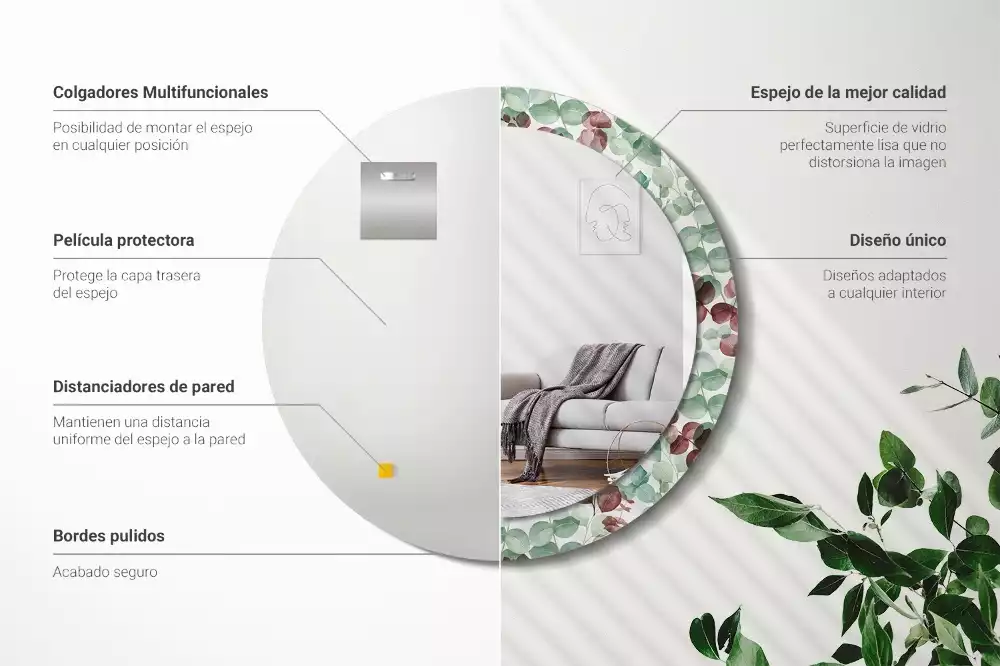 Kulaté dekorační zrcadlo Eukalyptus