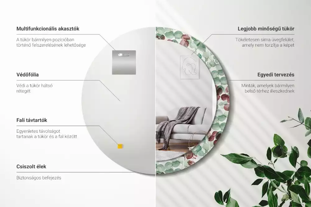 Kulaté dekorační zrcadlo Eukalyptus