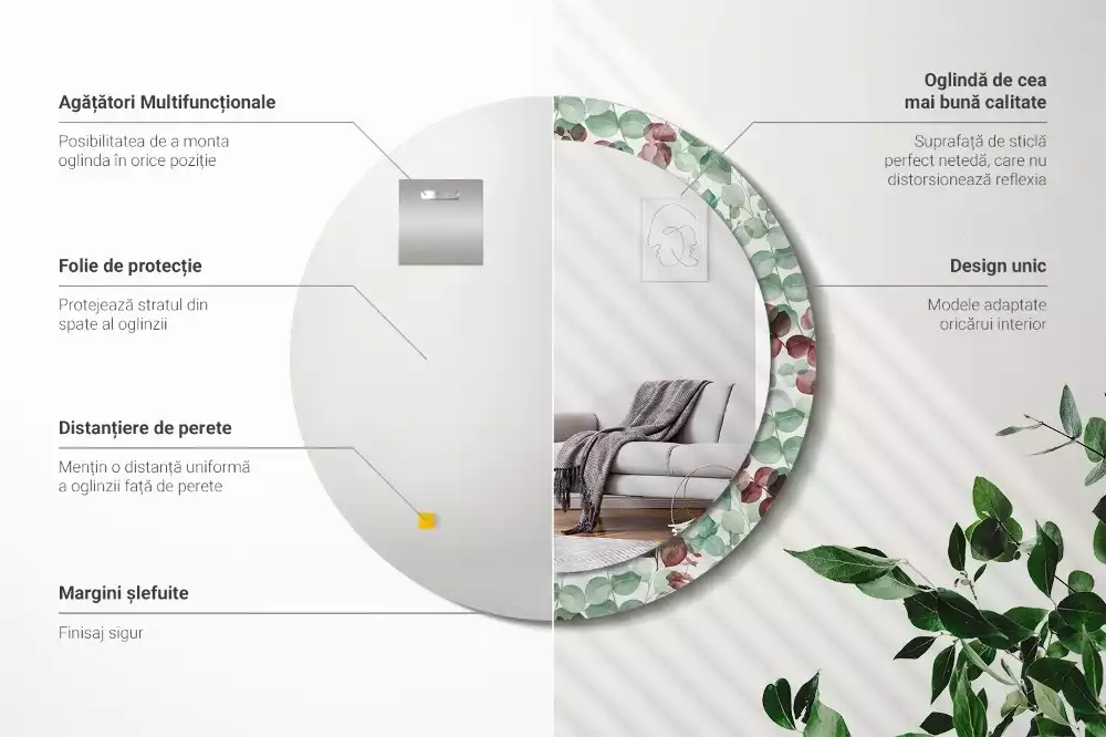 Kulaté dekorační zrcadlo Eukalyptus