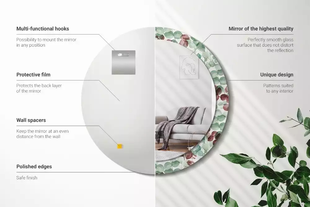 Kulaté dekorační zrcadlo Eukalyptus