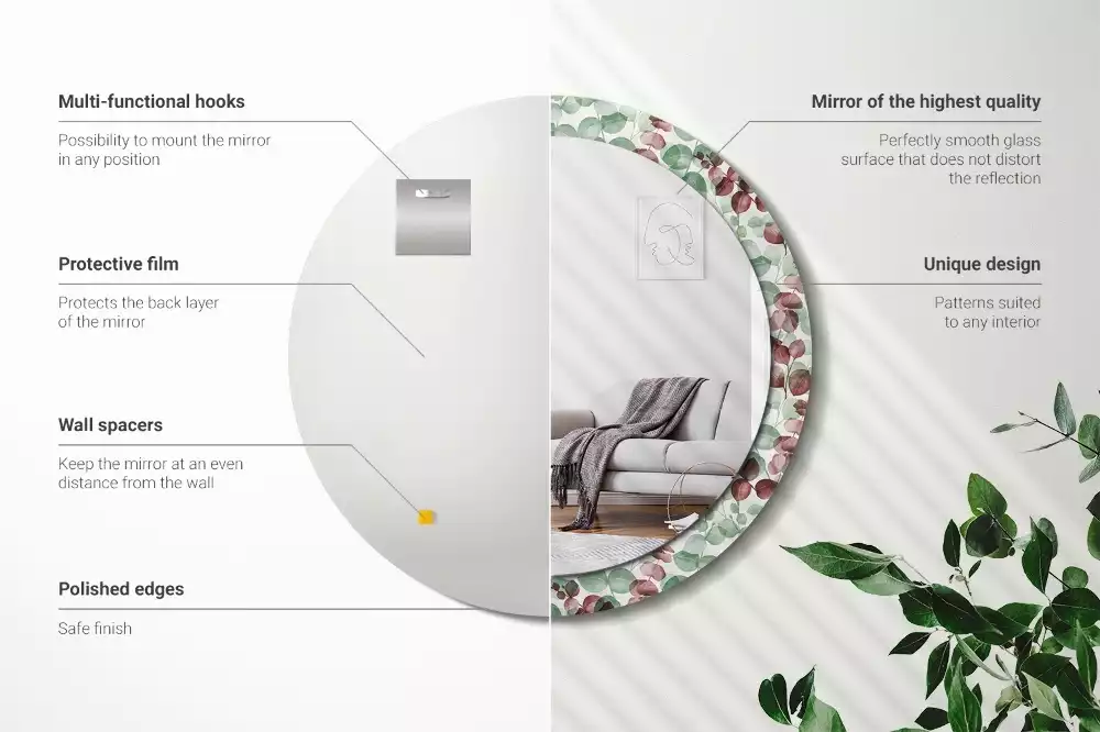 Kulaté dekorační zrcadlo Eukalyptus