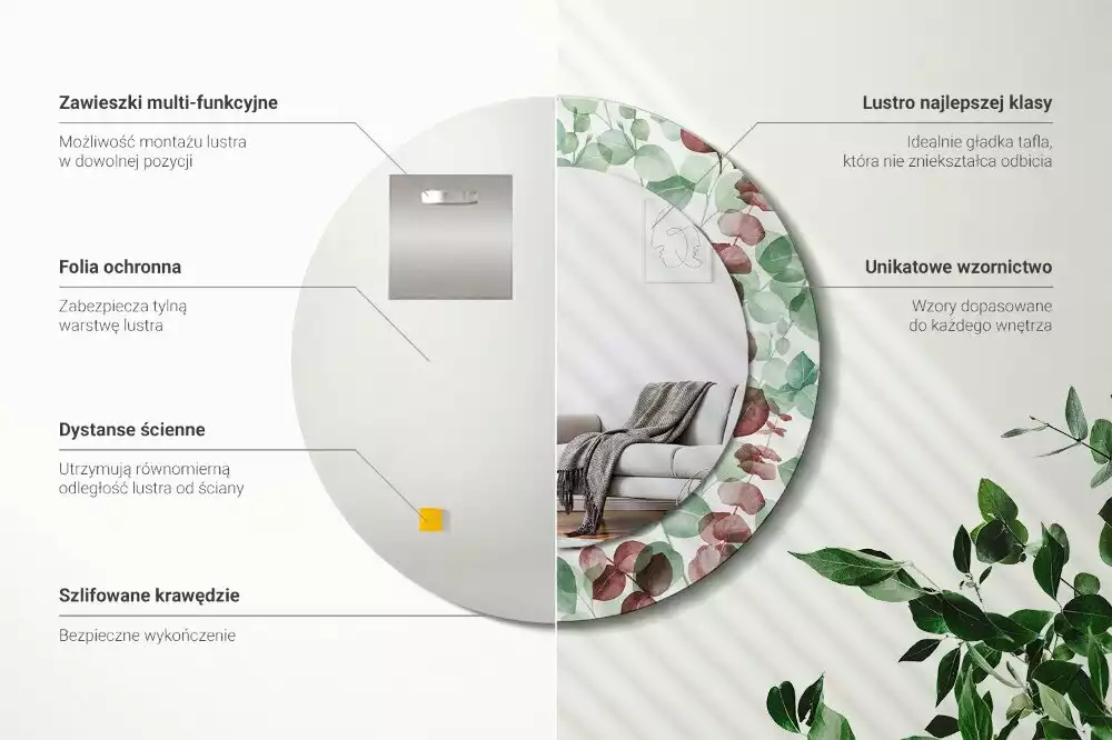 Kulaté dekorační zrcadlo Eukalyptus