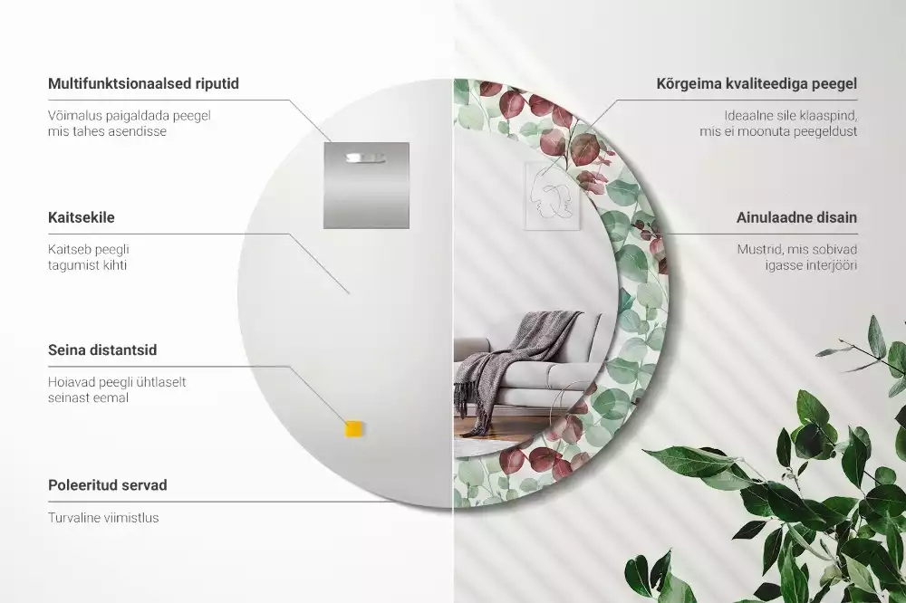 Kulaté dekorační zrcadlo Eukalyptus